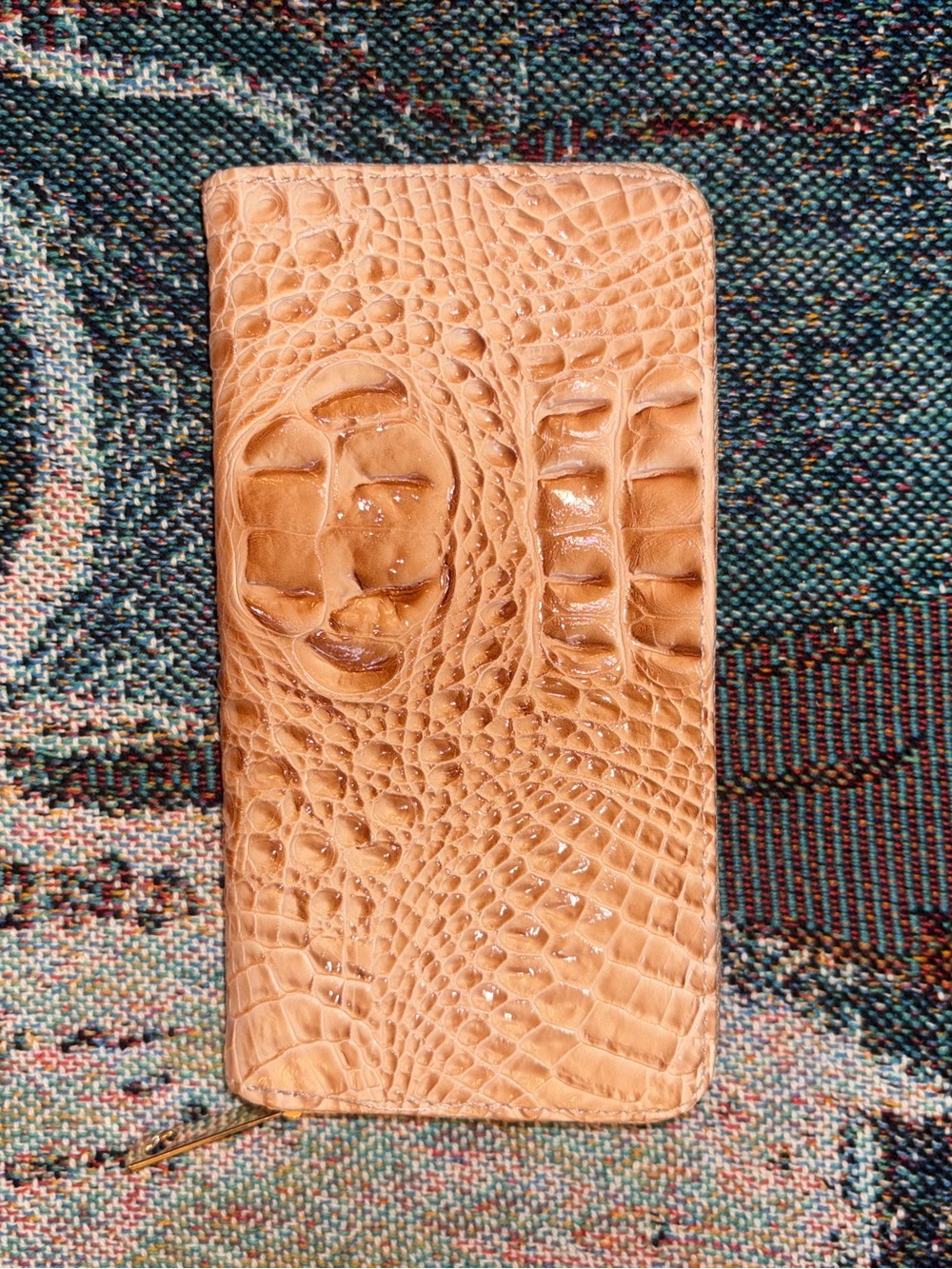 Tan Brown Croc-Embossed Zip Wallet